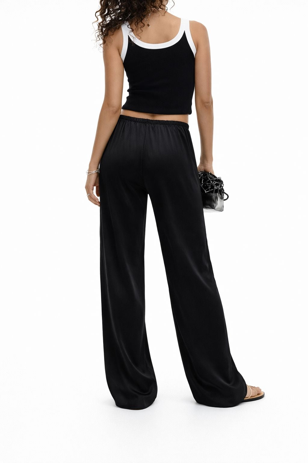 Black Satin Wide-Leg Pants