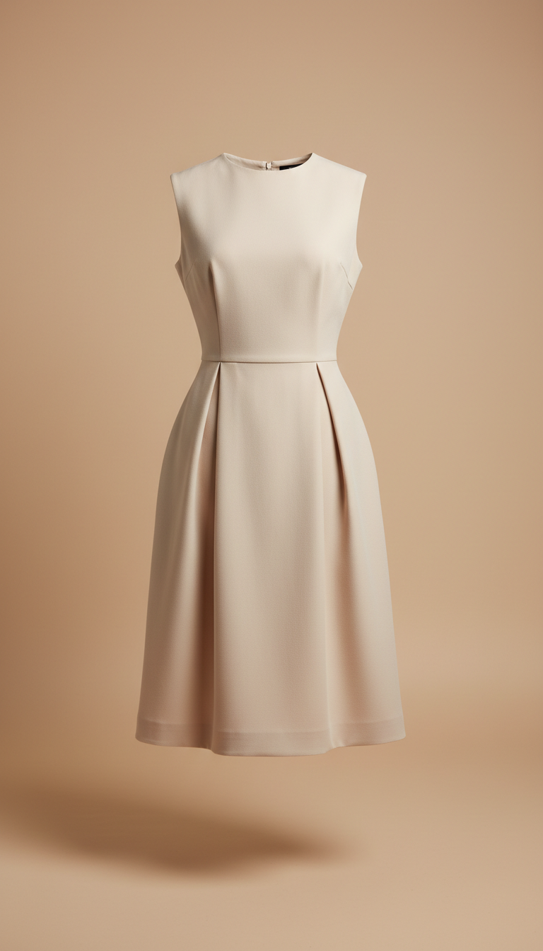 Soft Ecru Structured Sleeveless Dress