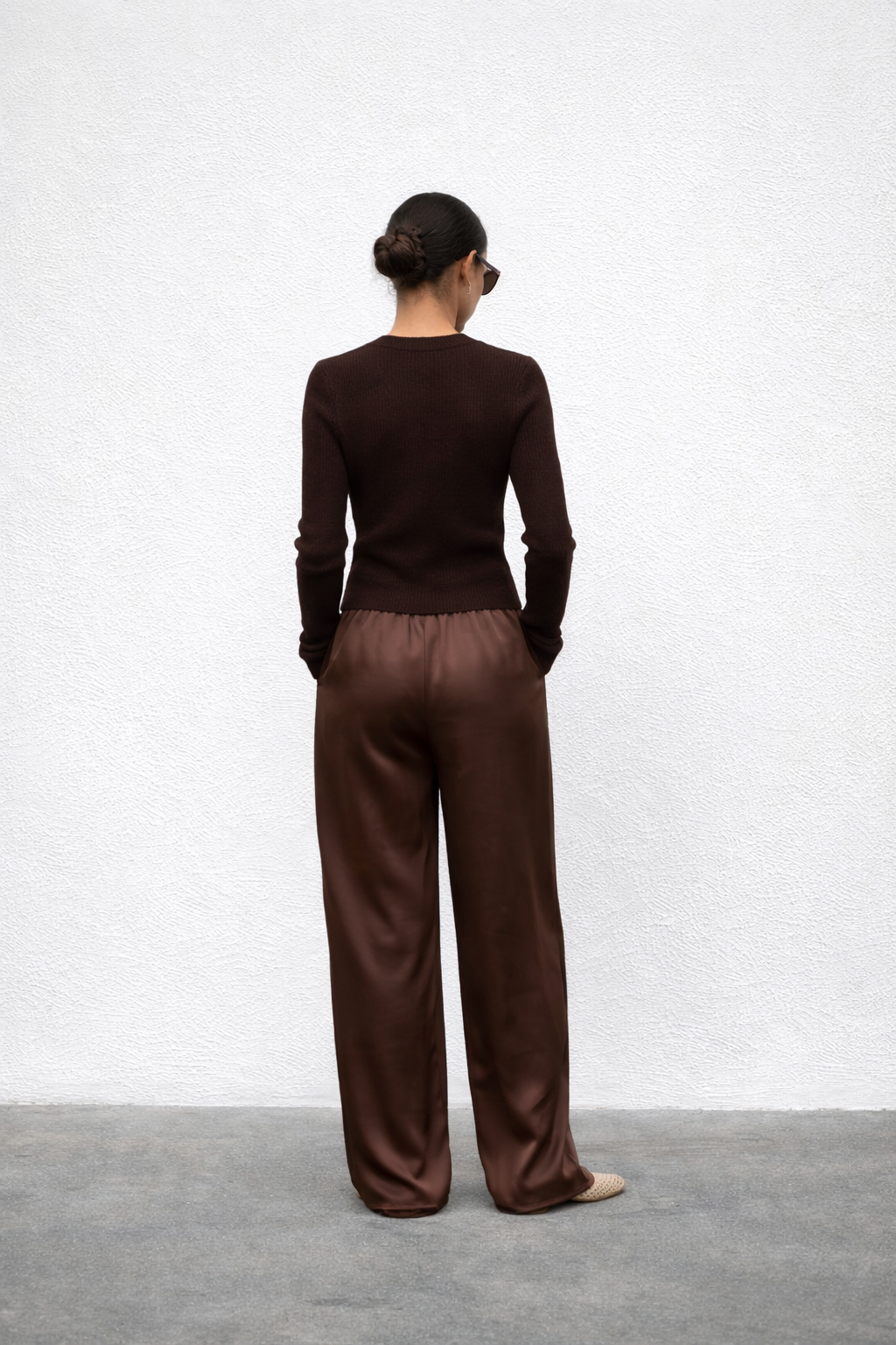 Chocolate Satin Wide-Leg Pants