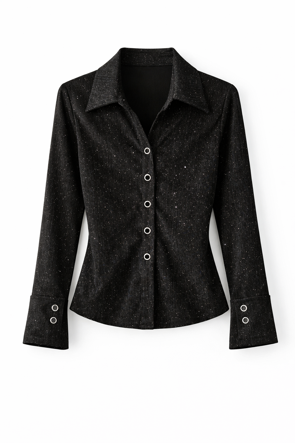 Black Shimmer Buttoned Top