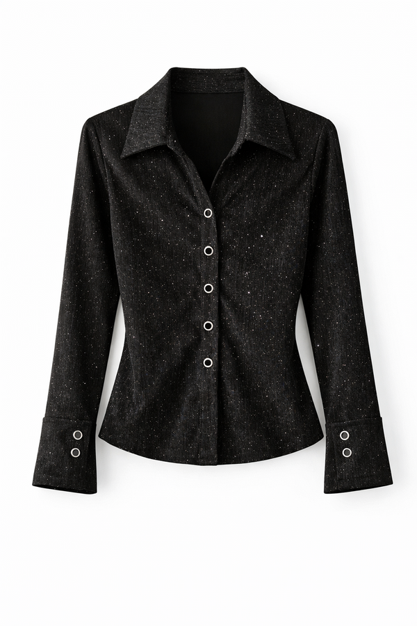 Black Shimmer Buttoned Top