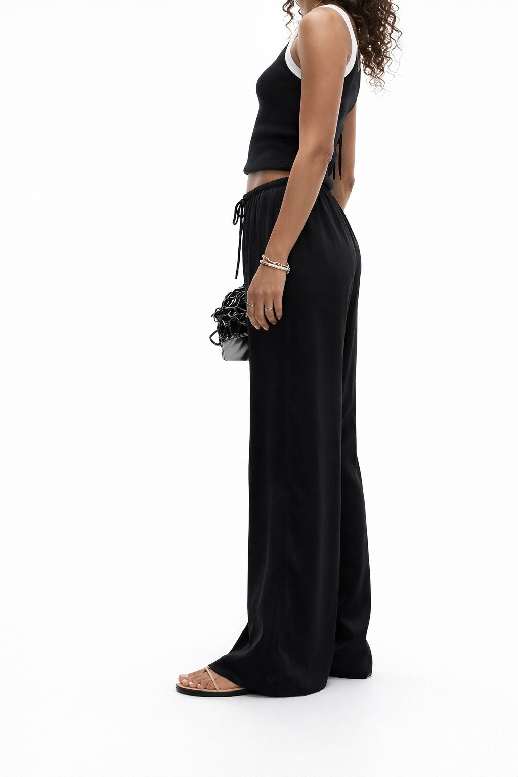 Black Satin Wide-Leg Pants