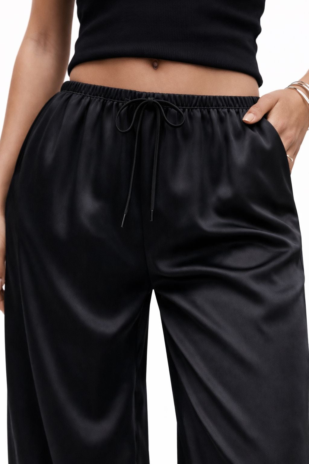 Black Satin Wide-Leg Pants