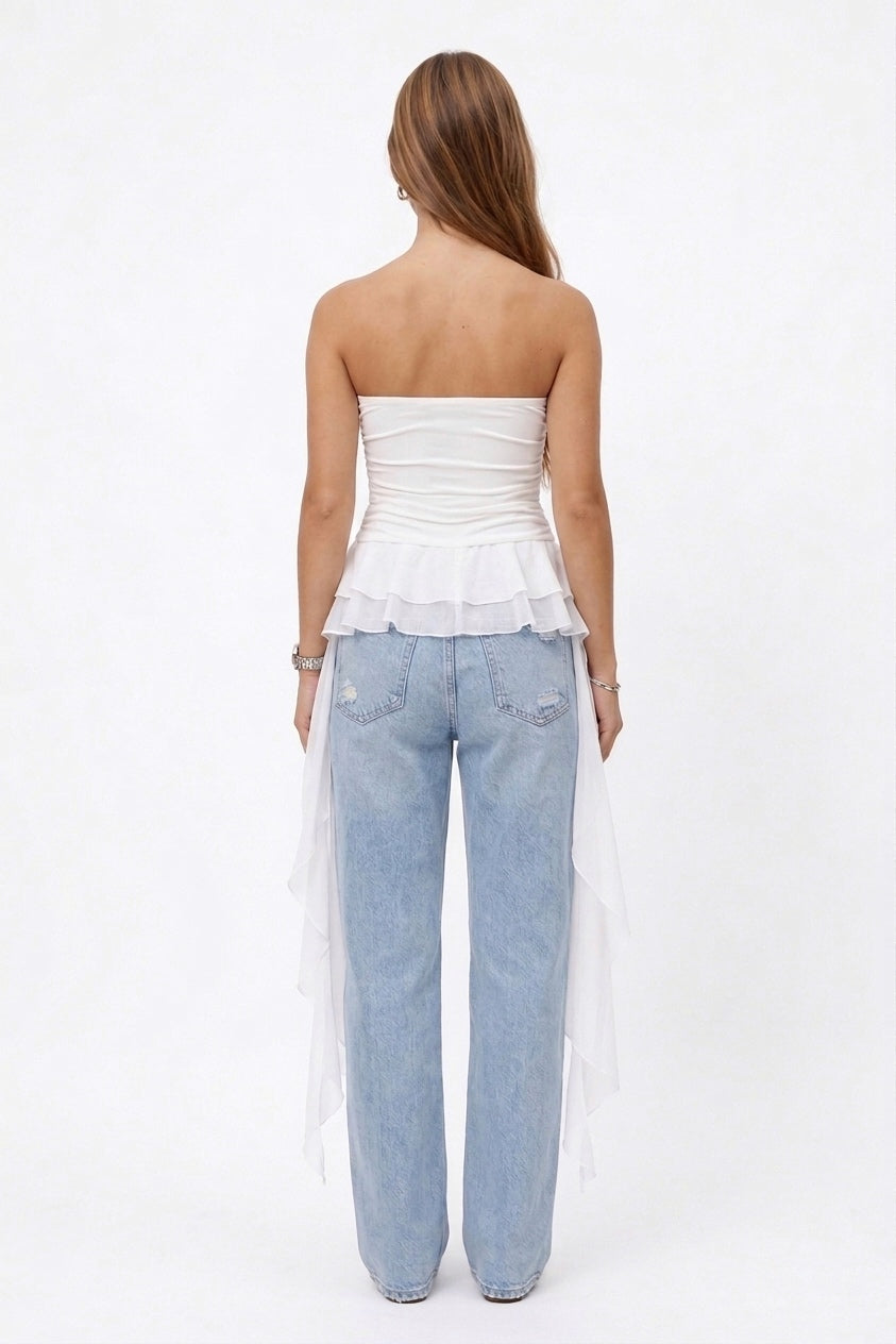 Strapless Ruffle Top – White