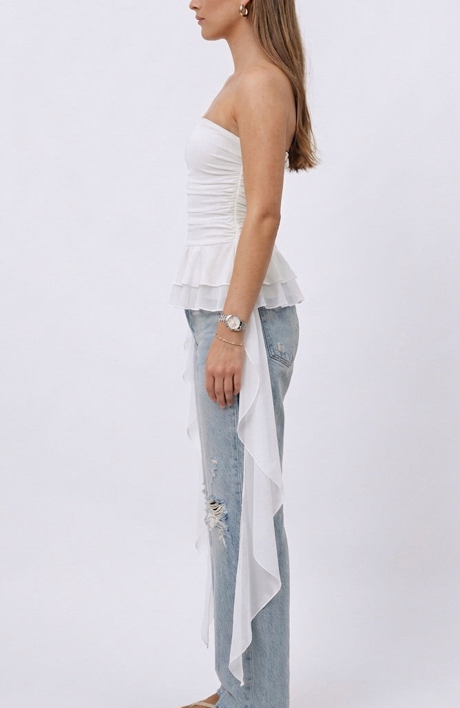 Strapless Ruffle Top – White