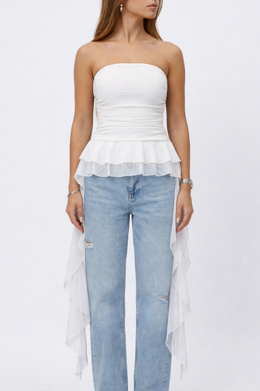 Strapless Ruffle Top – White