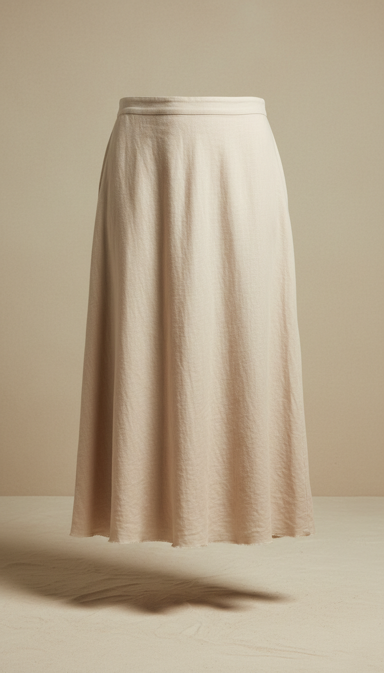 Sand Linen Midi Skirt with Side Slit
