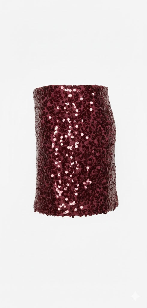 Burgundy Sequin Mini Skirt