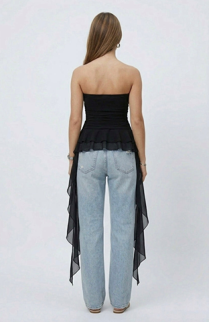 Strapless Ruffle Top – Black