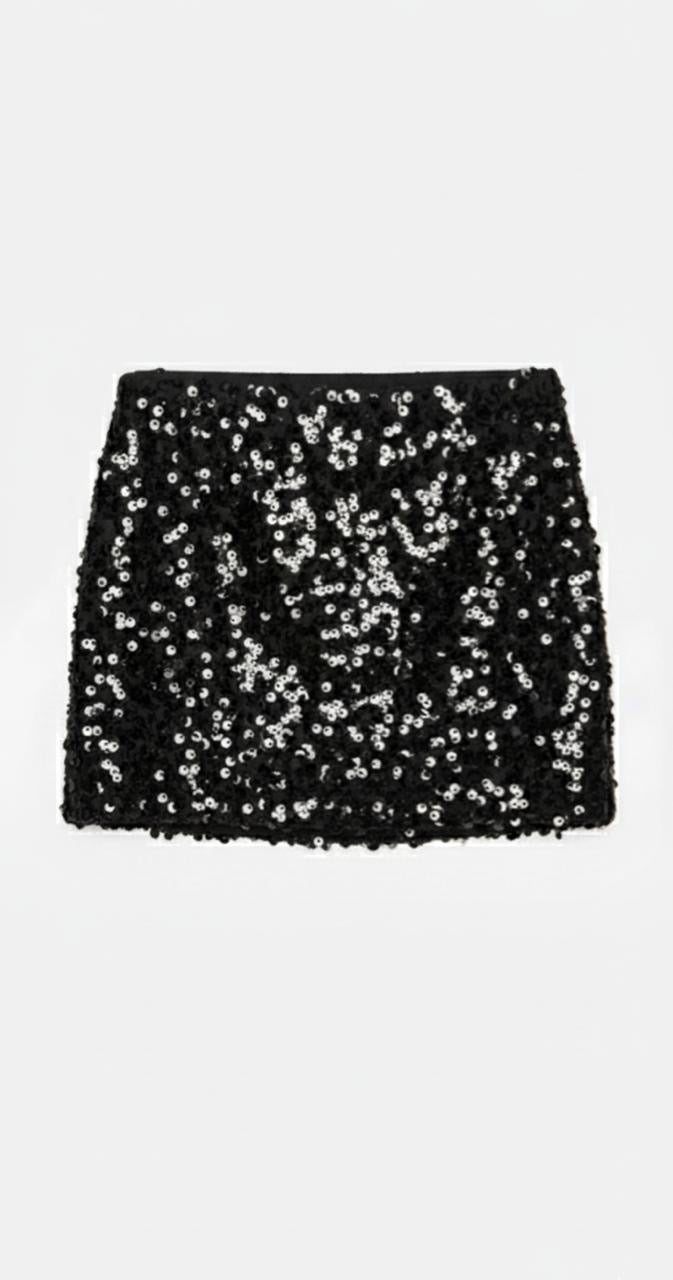 Black Sequin Mini Skirt