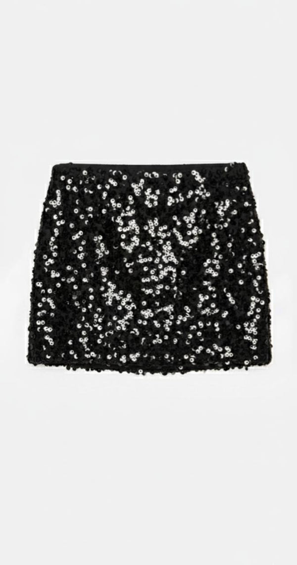 Black Sequin Mini Skirt