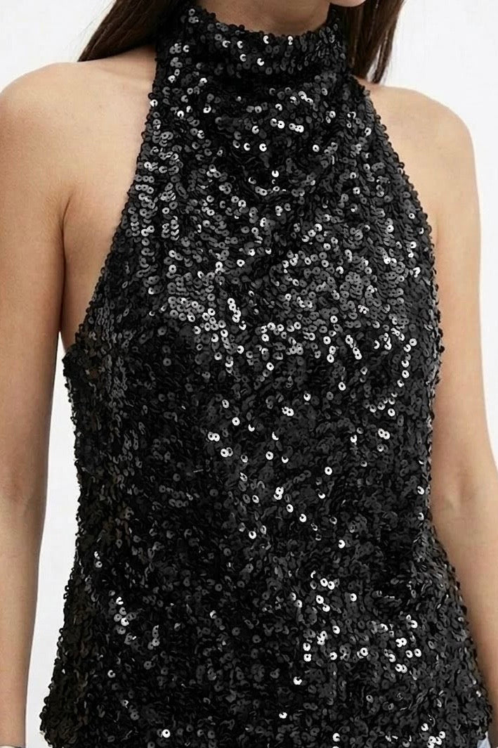 Black Sequin Halter Top