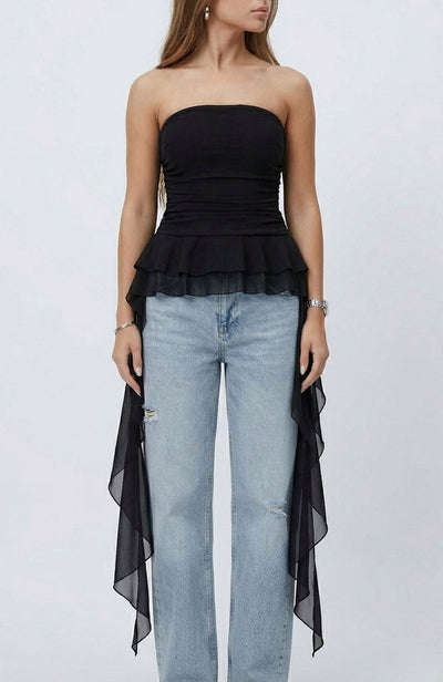 Strapless Ruffle Top – Black