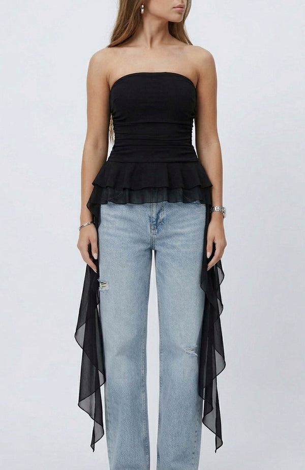 Strapless Ruffle Top – Black