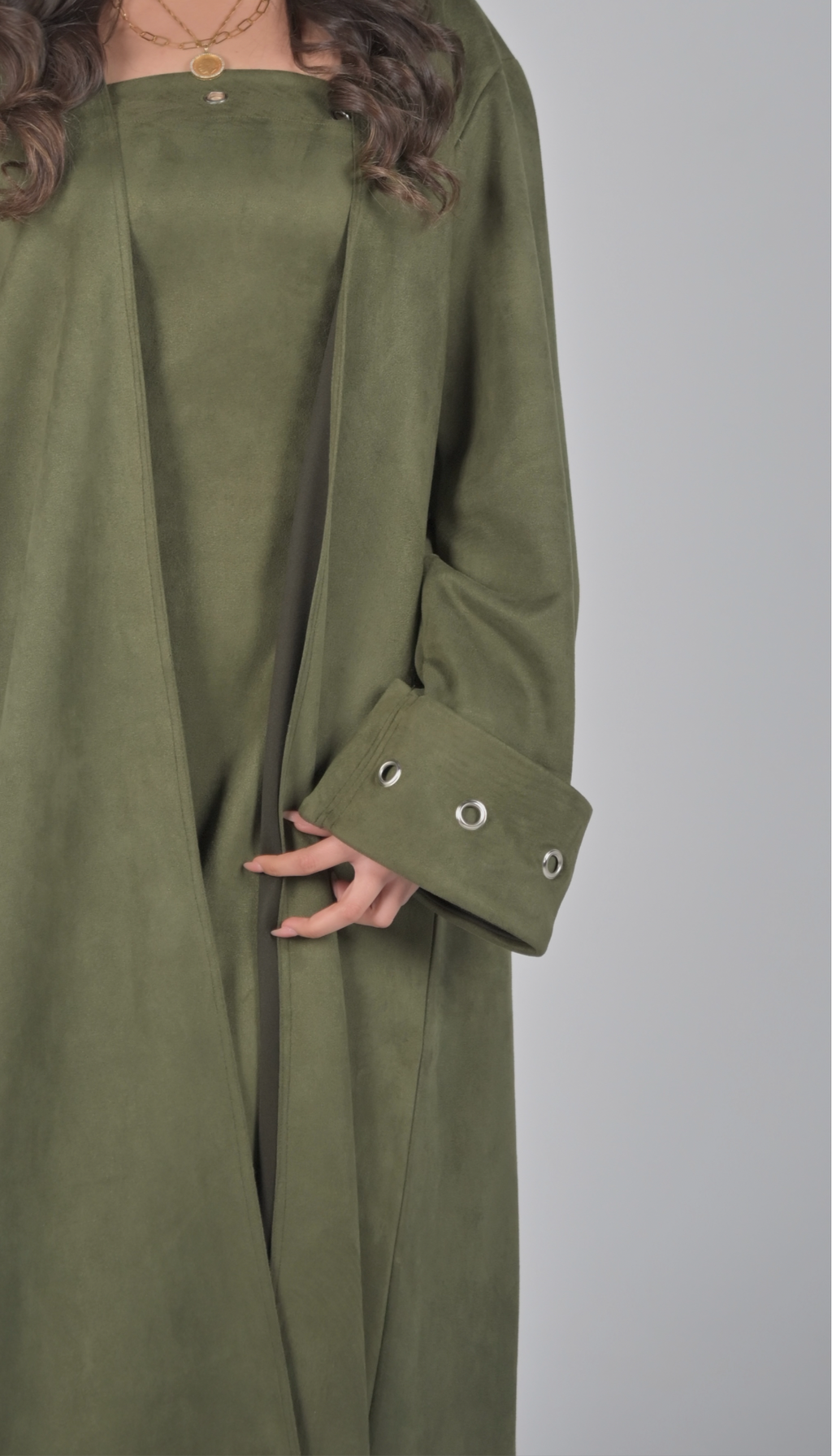 Suede Olive Kaftan and Dress set