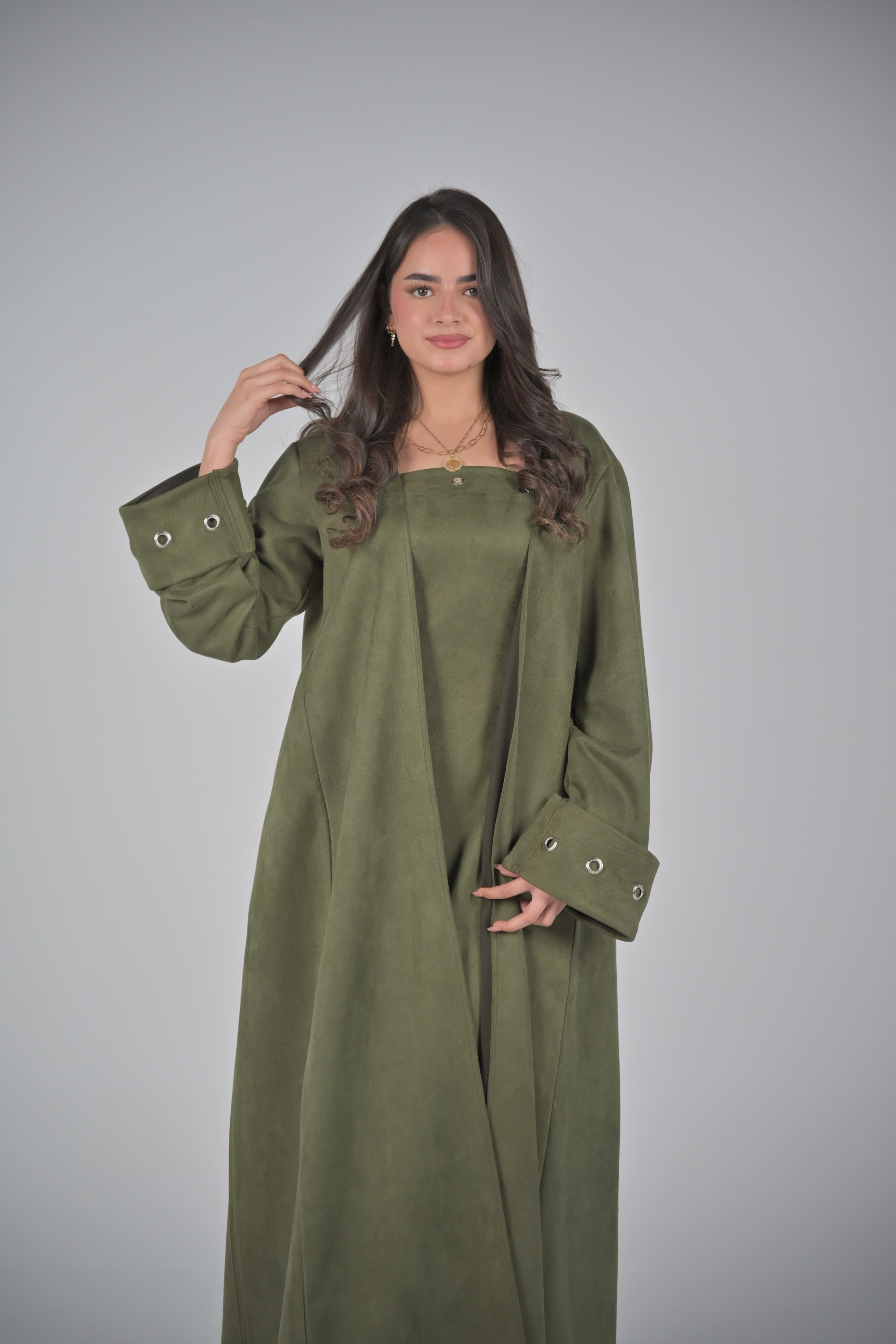 Suede Olive Kaftan and Dress set