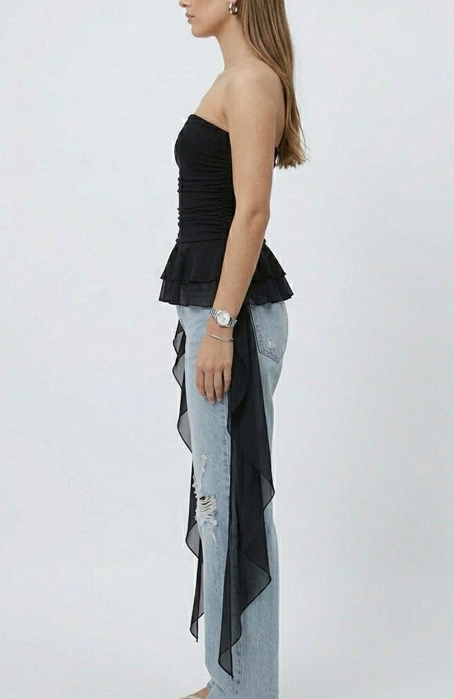 Strapless Ruffle Top – Black