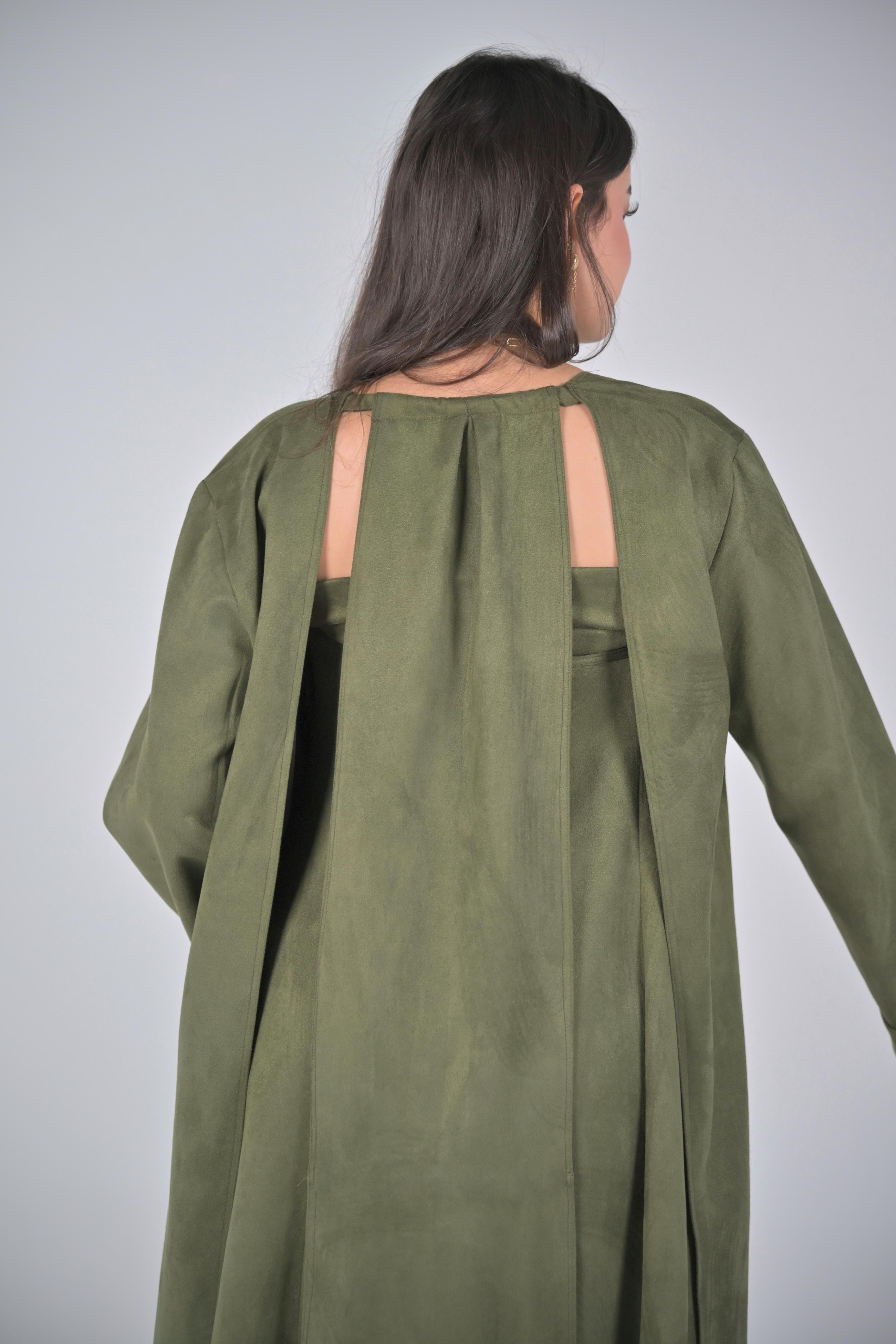 Suede Olive Kaftan and Dress set